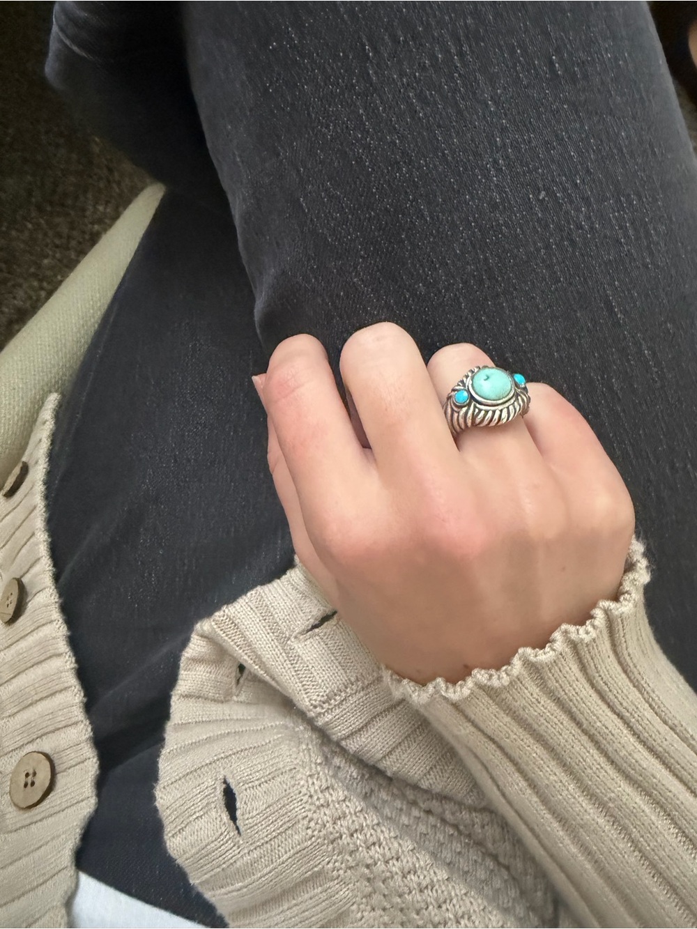 Vintage Turquoise Silver Statement Ring - Blue Stone Accent